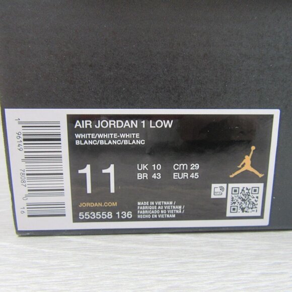 Air Jordan 1 Low Triple White Sneakers Men's Size 11 NEW - Picture 14 of 15